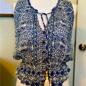 Sleeveless Boho Blouse with Tassel Detail
